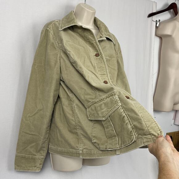 Eddie Bauer Jacket Womens XL Tan Beige Stretch Corduroy Boho Cargo Pocket Chore - Picture 4 of 16